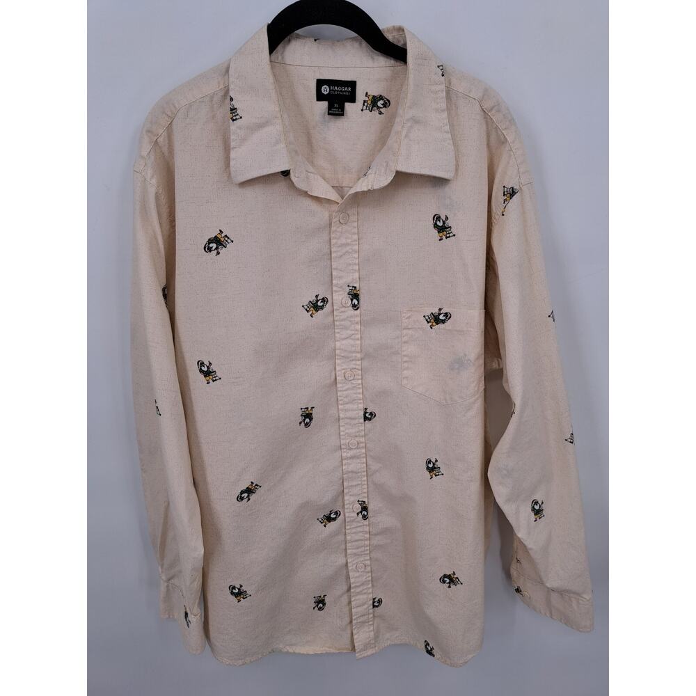 Hagar Men's Grilling Santa Claus Button Up Shirt Size XL Cream Christmas